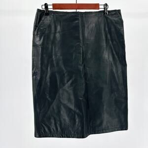 Vintage 80s Tibor Black Genuine Leather Pocket Pencil Skirt w Pockets